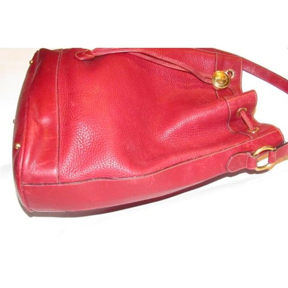 Gucci Xl Bucket Bag W Pebbled Drawstring W Smooth Trim True Red gold Accents L - Picture 10 of 12